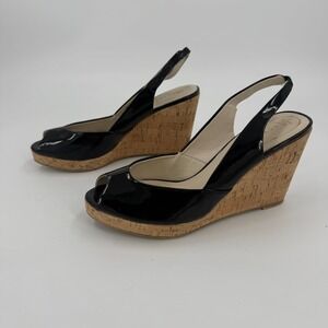 Nickels Tibby Wedge Slingback Sandals Womens US 8.5M Black Synthetic Peep Toe